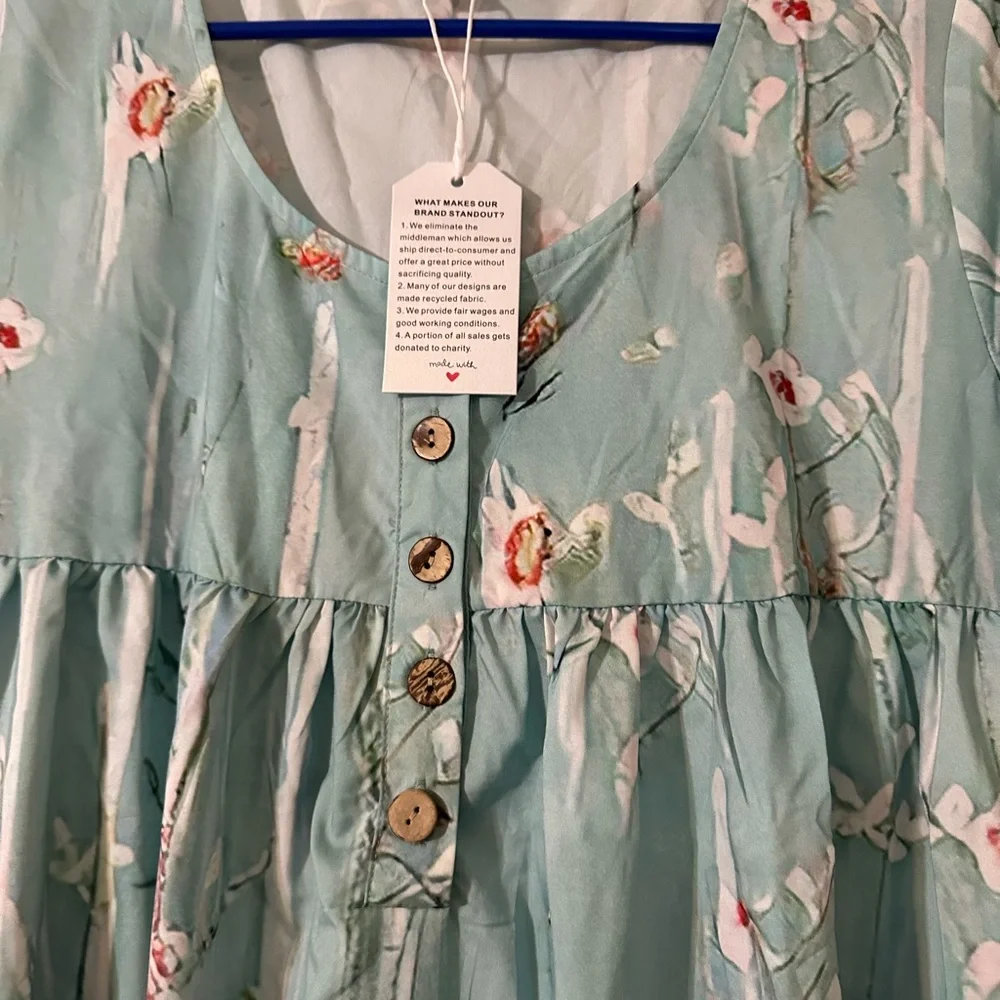 Unbranded new beautiful maxi dress light greenish blue with flowers&pockets - Picture 2 of 3